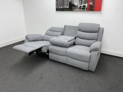 SPECIAL OFFER "Lewson" Manual Reclining Grey Fleck Fabric Sofa Set + Drinks Tray Table