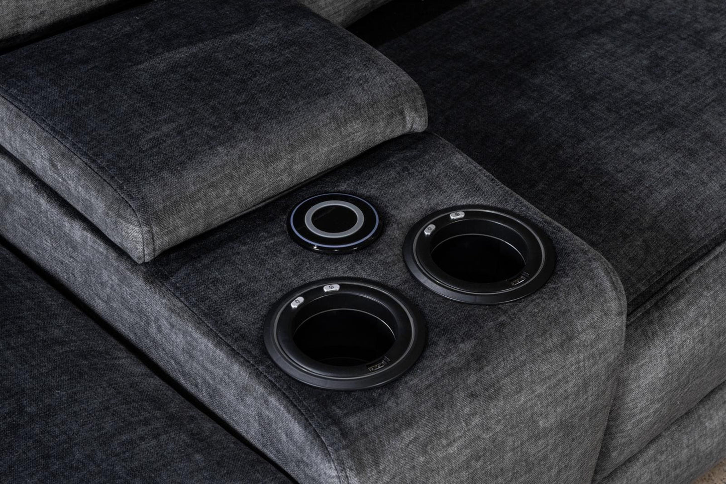 " Trek " Drinks Cooling Cupholders Plush Grey Fabric Power Recliner Large Corner Sofa With USB Charging Ports