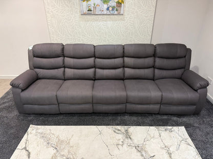 Willow Grey Easy Clean Fabric 5 Seater Sofa | 2 x Fold Down Tray Table, High Headrest & Seating Position Couch
