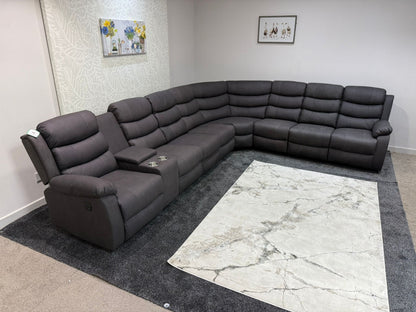 "Willow" Dark Grey Fabric 4C3C Recliner Corner Sofa | Drinks Tray Table | Easy Clean Fabric | Modular