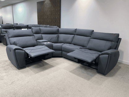 'Ronan' Electric Recliner Fabric Corner Sofa + Drinks Console + USB Charging Ports - Reversible