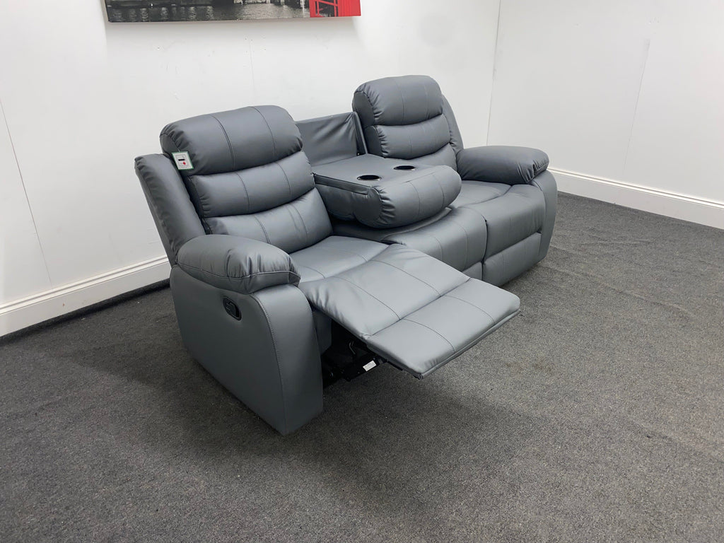 Landos Grey Leather Manual Recliner 3 Seater Sofa Sofas