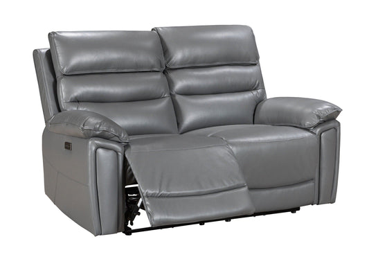Donald Grey Leather Electric / Power Reclining 2 Seater Sofa + USB Charging Ports