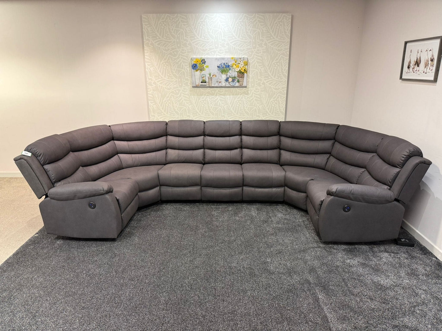 Willow Grey Fabric U Shape Corner Sofa With Drinks console & Fold down Tray Tables