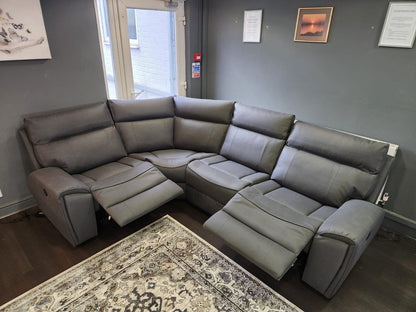'Ronan' 2c1 Electric Recliner Easy Clean Microfibre Grey Tech Fabric Corner Sofa + USB Charging Ports - Reversible