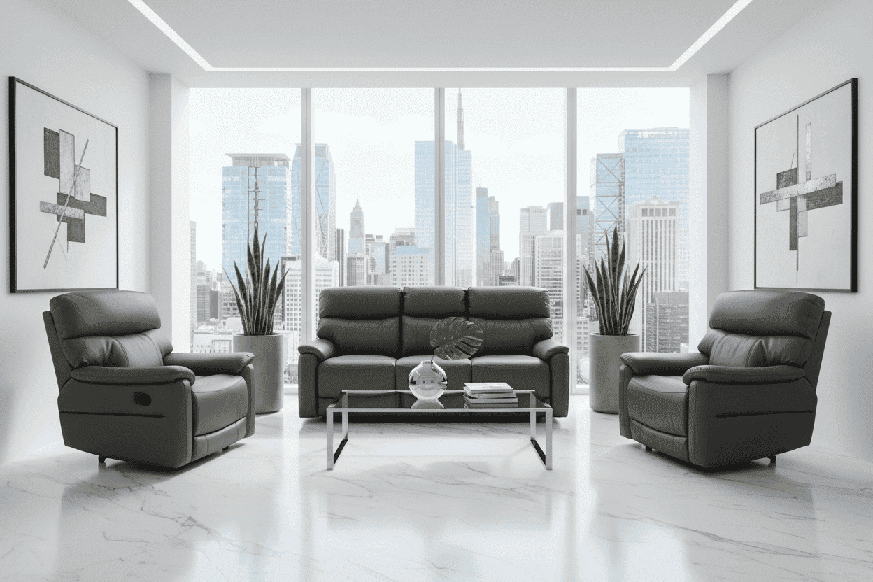 DFS MILANO Grey Leather Electric Reclining 3 + 1 + 1 Seater Sofa Suite Set + USB Ports & Drinks Tray Table | Couch |