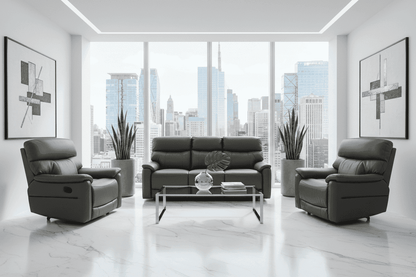 DFS MILANO Grey Leather Electric Reclining 3 + 1 + 1 Seater Sofa Suite Set + USB Ports & Drinks Tray Table | Couch |