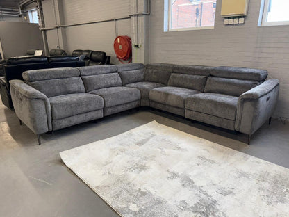 Tahiti 2c2 Electric Recliner Grey Fabric Corner Sofa With Adjustable Headrests