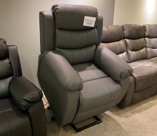 Electric Lando Grey Leather Rise & Recliner 1 Seater Sofa / Armchair