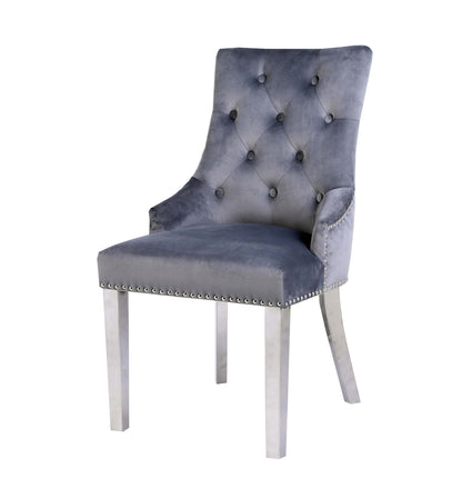VLNCIA Quilted Back Grey Plush Velvet Tub Dining Chairs | Set Of 2, 4, 6 or 8