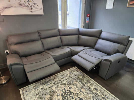 'Ronan' 2c1 Electric Recliner Easy Clean Microfibre Grey Tech Fabric Corner Sofa + USB Charging Ports