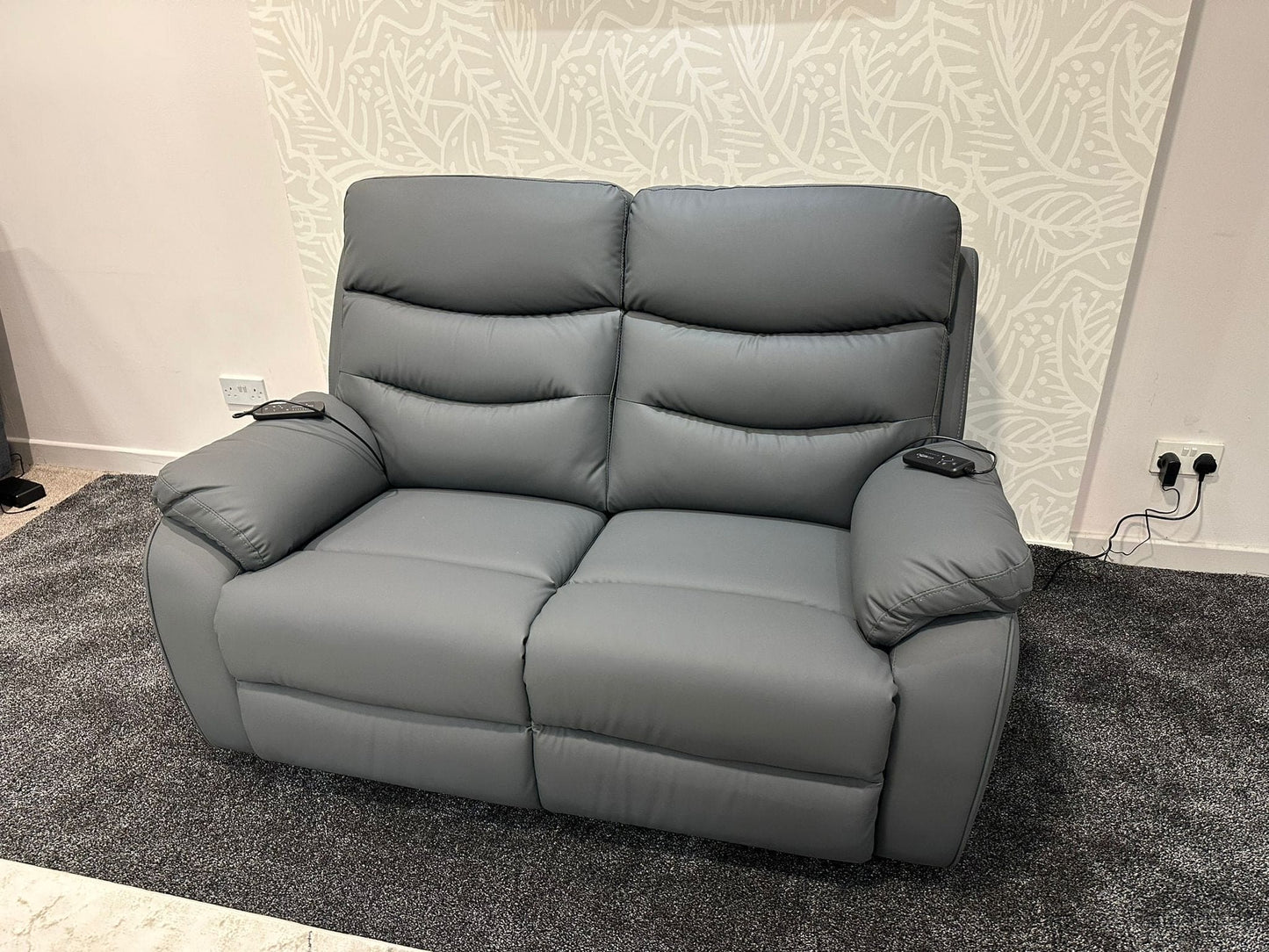 "Bertie" Grey Leather Electric Reclining Massage Sofa Range With Power Headrests & USB Charging Ports For Ultimate Comfort
