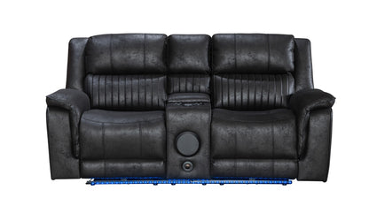 Pre Order Promo Deal! Geneva Charcoal Grey Easy Clean Suede Fabric 3 Seater + 2 Seater With Tech Console + Armchair Set