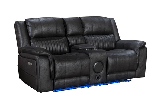 Pre Order Promo Deal! Geneva Charcoal Grey Easy Clean Suede Fabric 3 Seater + 2 Seater With Tech Console + Armchair Set