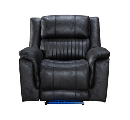 Pre Order Promo Deal! Geneva Charcoal Grey Easy Clean Suede Fabric 3 Seater + 2 Seater With Tech Console + Armchair Set
