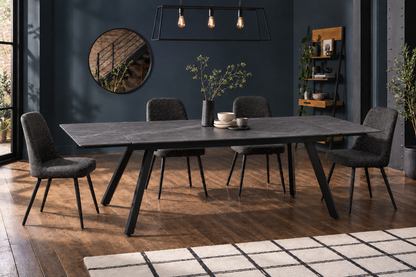 (Pre Order Deal, Arriving December 15th) "Dalton" Large 160cm-200cm-240cm Graphite Grey Ceramic Extending Dining Table With Metal Black Legs