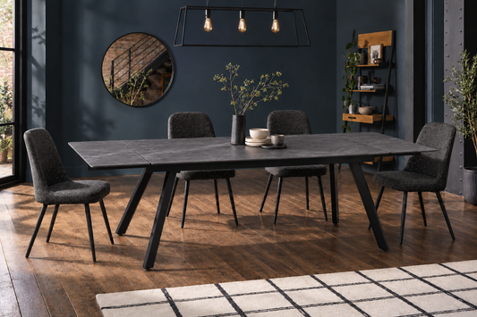 (Pre Order Deal, Arriving December 15th) "Dalton" Large 160cm-200cm-240cm Graphite Grey Ceramic Extending Dining Table With Metal Black Legs
