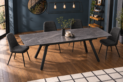 (Pre Order Deal, Arriving December 15th) "Dalton" Large 160cm-200cm-240cm Graphite Grey Ceramic Extending Dining Table With Metal Black Legs