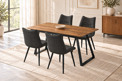 (Pre Order Deal, Arriving December 15th) "Shelton" 160cm-200cm Hardwood Extending Dining Table With Metal Black Legs With Celia Dining Chairs As A Set Of 4 Or 6 Chairs