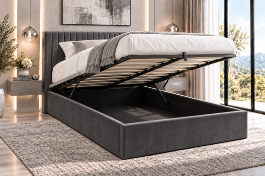 "Juliano" Grey Ottoman Storage Bed - Frame Only - 2 Sizes Available