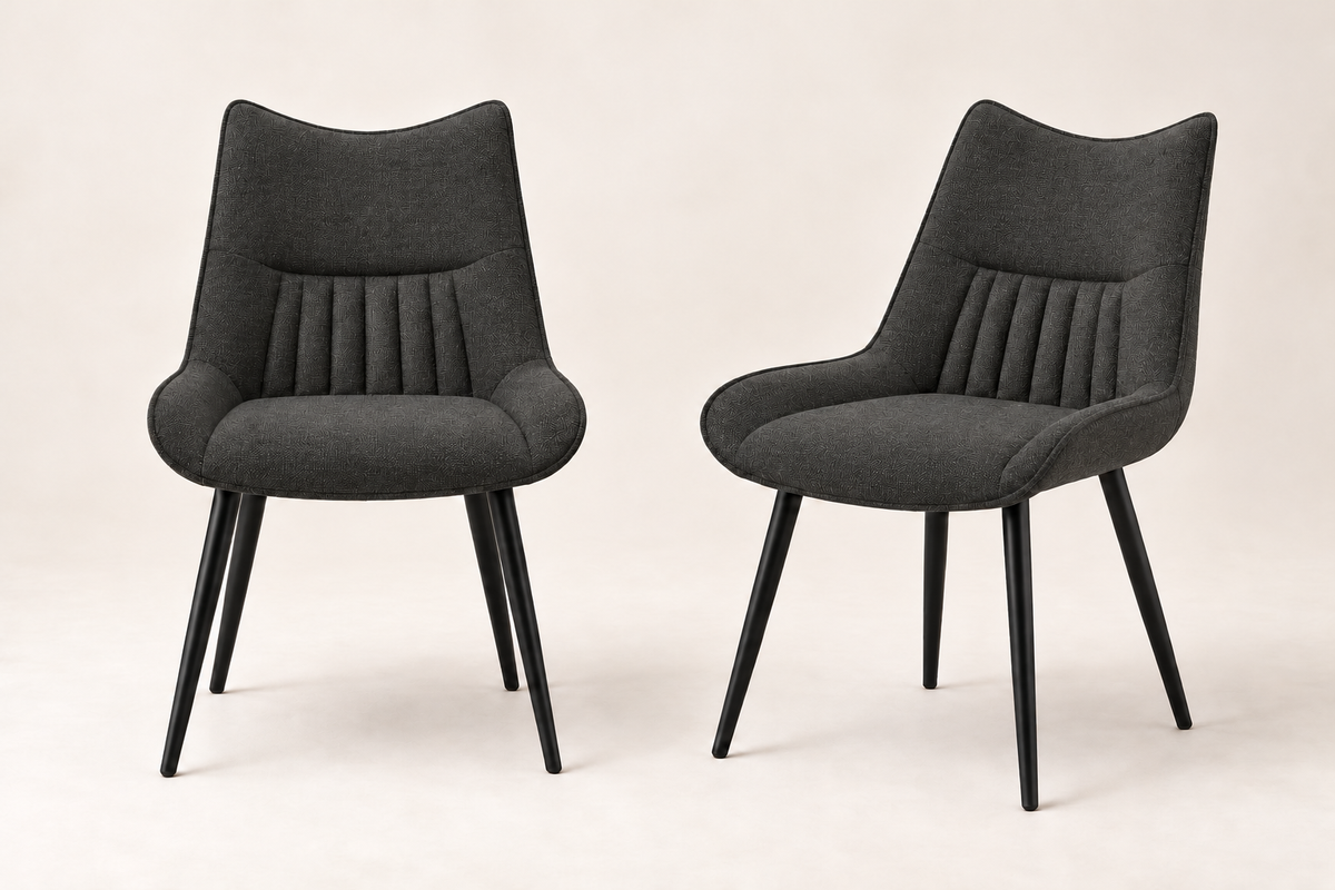 (Pre Order Deal, Arriving December 15th) Celia Dining Chairs In Charcoal Grey Fleck Fabric
