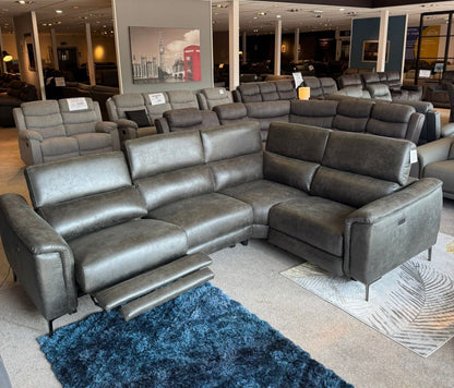 Beckham 2c2 Electric Recliner Grey Fabric Corner Sofa With Adjustable Headrests