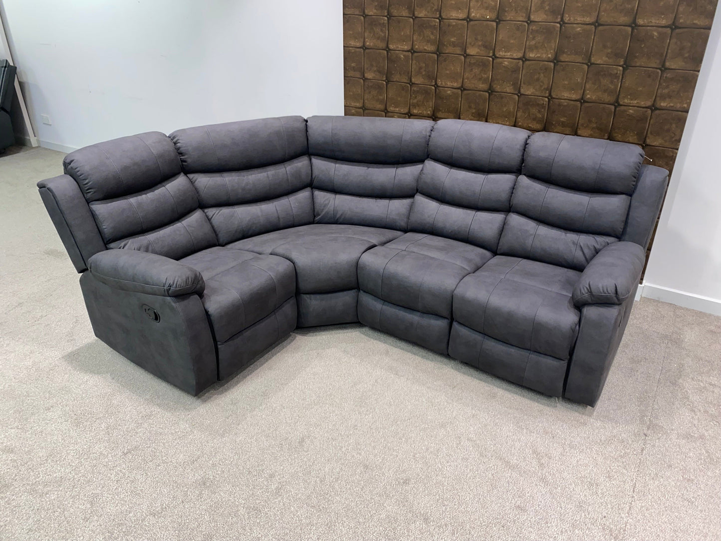 "Willow" Dark Grey Easy Clean Fabric 1C2 MANUAL Recliner Modular / Reversible Corner Sofa | Drinks Tray Table