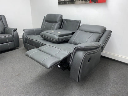 " Sloane Vision " Grey Water Resistant Microfibre Fabric 3 + 2 Seater Electric / Power Recliner Sofa Suite Set With USB Ports & Drop Down Tray Table | Couch |