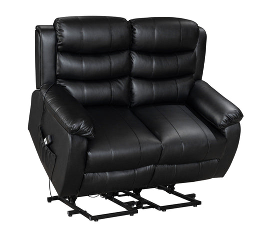 Dual Motor Electric Lando Black Leather Rise & Recliner 2 Seater Sofa Suite Couch