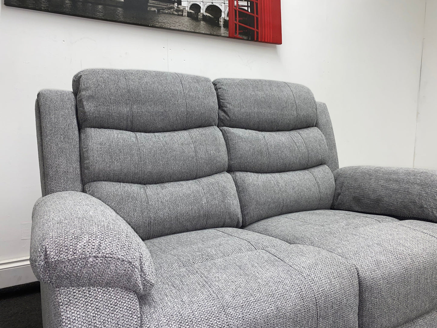 ‘Lewson’ Grey Fleck Fabric Recliner 2 + 1 + 1 Seater Sofa & Armchair Suite Set | Couch |