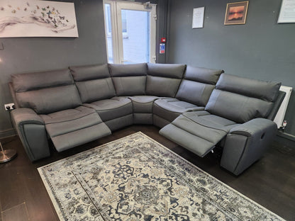 ‘Ronan' 2c2 Electric Recliner Easy Clean Microfibre Grey Tech Fabric Corner Sofa + USB Charging Ports - Reversible