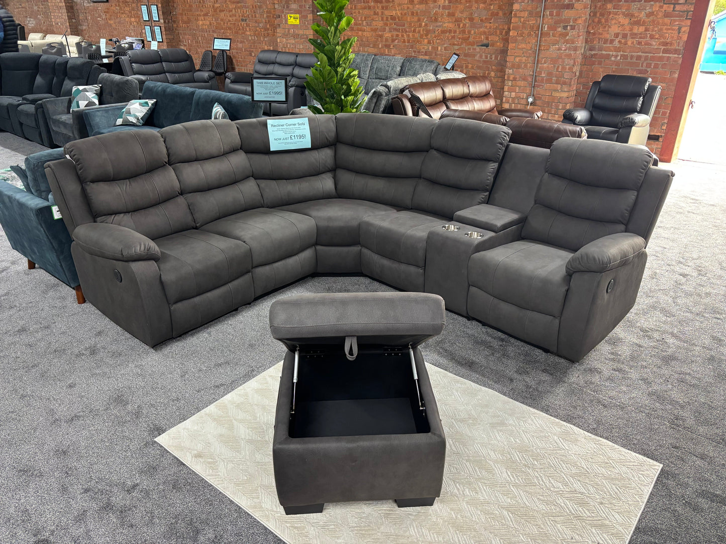 "Willow" Dark Grey Easy Clean Fabric 2C2C Recliner Modular Corner Sofa + Footstool | Couch |