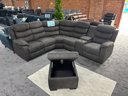 "Willow" Dark Grey Easy Clean Fabric 2C2C Recliner Modular Corner Sofa + Footstool | Couch |