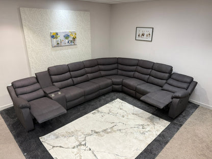 "Willow" Dark Grey Fabric 4C3C Recliner Corner Sofa | Drinks Tray Table | Easy Clean Fabric | Modular