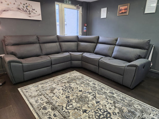 ‘Ronan' 2c2 Electric Recliner Easy Clean Microfibre Grey Tech Fabric Corner Sofa + USB Charging Ports - Reversible