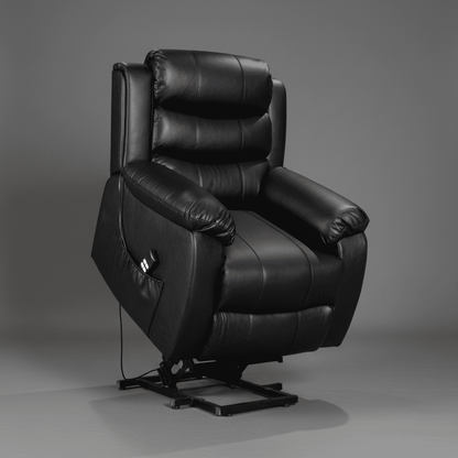 Special Offer! Dual Motor Electric Lando Black Leather Rise & Recliner 1 Seater Sofa / Armchair