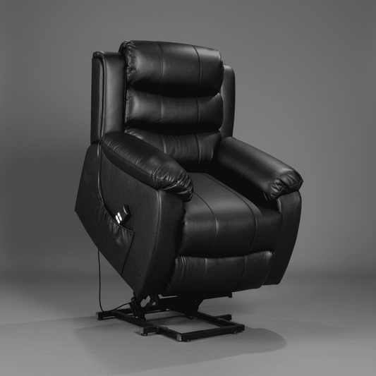 Special Offer! Dual Motor Electric Lando Black Leather Rise & Recliner 1 Seater Sofa / Armchair