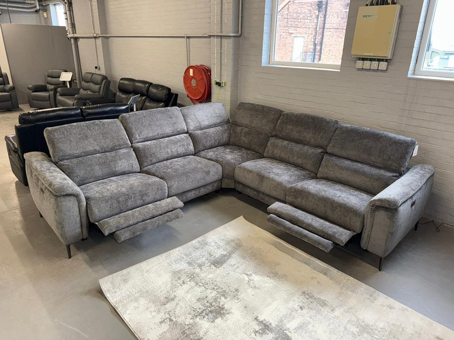 Tahiti 2c2 Electric Recliner Grey Fabric Corner Sofa With Adjustable Headrests