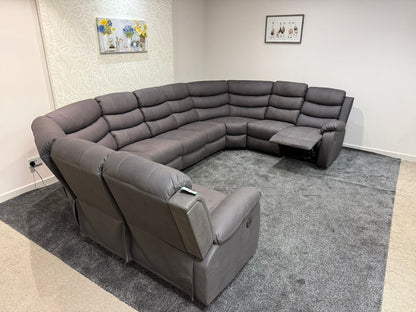 Large Willow Grey Fabric U Shape Corner Sofa With Fold down Tray Table