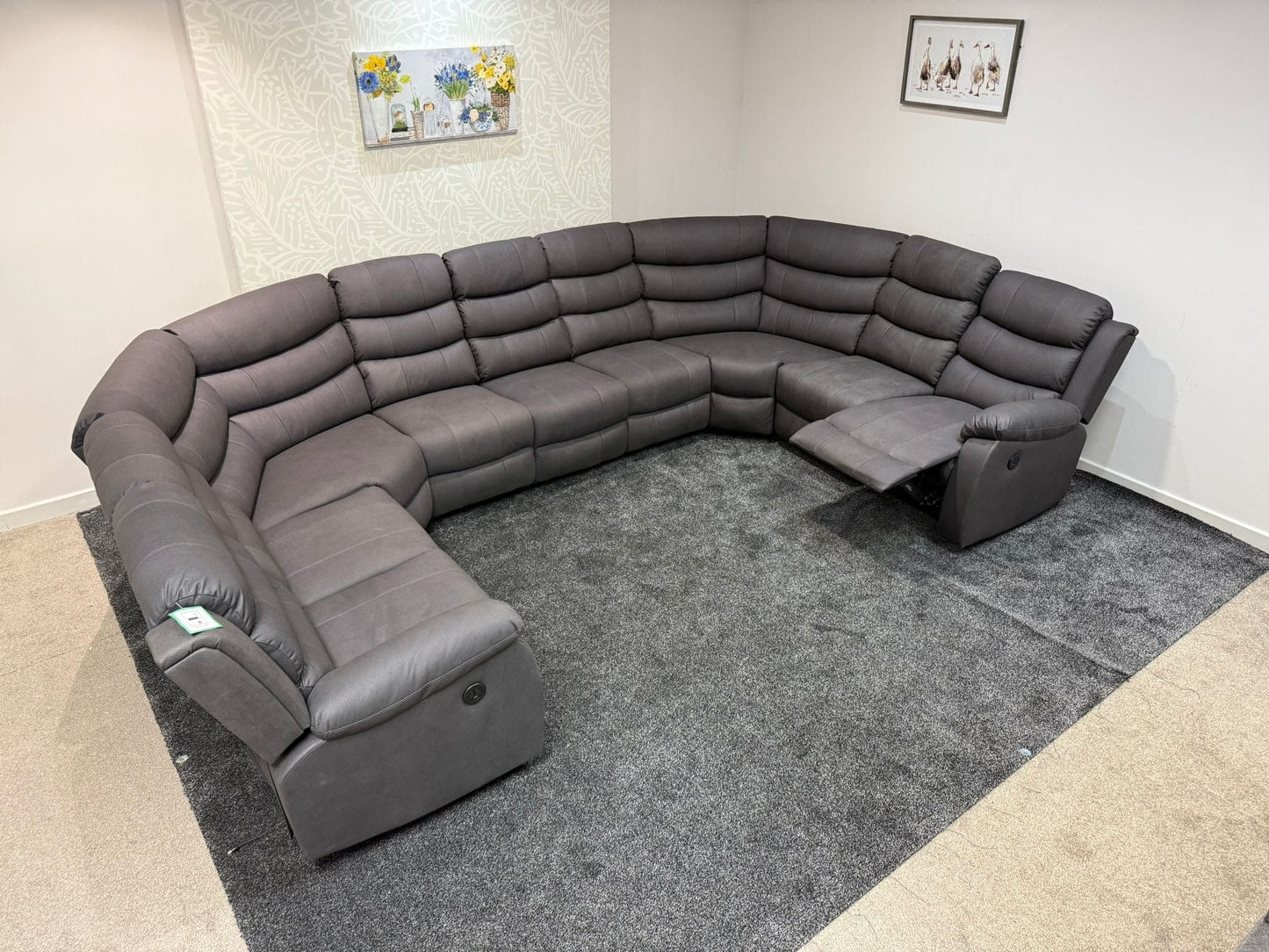 Large Willow Grey Fabric U Shape Corner Sofa With Fold down Tray Table