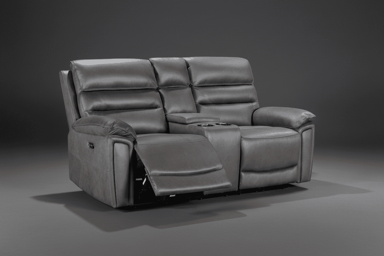 DFS Lawson Grey Easy Clean Fabric Electric Reclining 3 Seater + 2 Seater Sofa Set With USB Charging Ports, Drop Down Tray Table & Drinks Cooling Cupholders