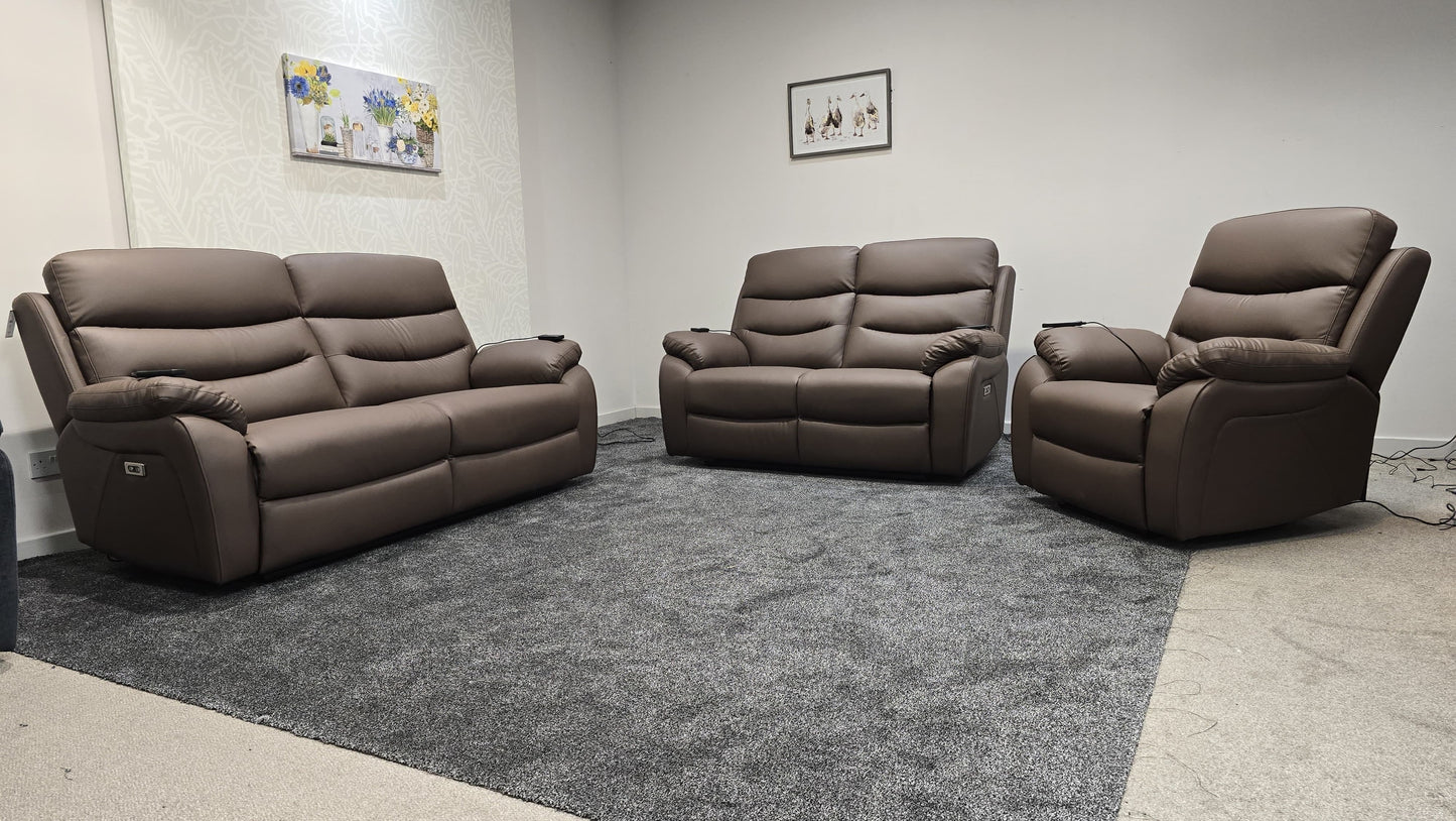 "Bertie" Brown Leather Electric Reclining Massage Sofa Range With Power Headrests & USB Charging Ports For Ultimate Comfort