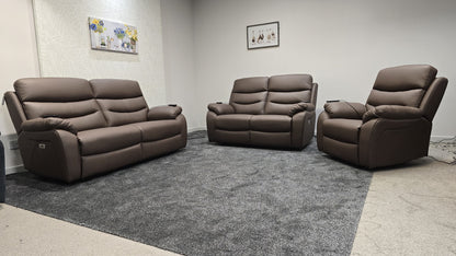 "Bertie" Brown Leather Electric Reclining Massage Sofa Range With Power Headrests & USB Charging Ports For Ultimate Comfort