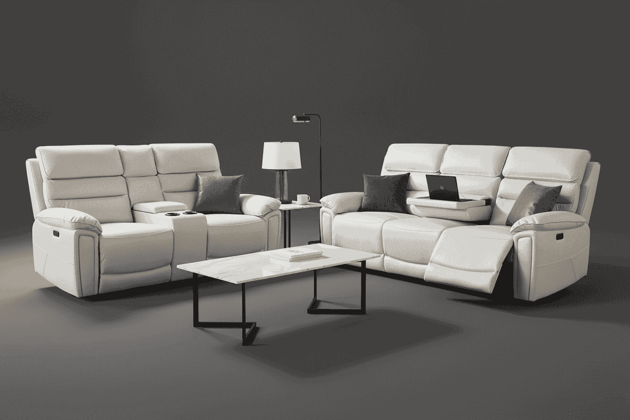 Bundle Deal! Calisese Ivory Leather Electric Reclining 3 Seater + 2 Se ...