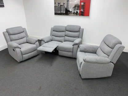 ‘Lewson’ Grey Fleck Fabric Recliner 2 + 1 + 1 Seater Sofa & Armchair Suite Set | Couch |