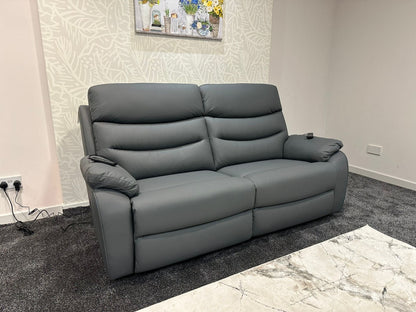 "Bertie" Grey Leather Electric Reclining Massage Sofa Range With Power Headrests & USB Charging Ports For Ultimate Comfort