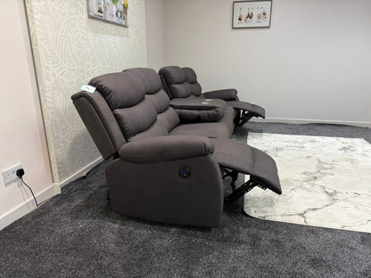 Willow Grey Easy Clean Fabric 5 Seater Sofa | 2 x Fold Down Tray Table, High Headrest & Seating Position Couch