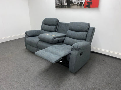 ‘Lewson’ Charcoal Grey Fabric Recliner 3 Seater + 2 Seater Sofa Set + Drinks Tray Table | Couch |