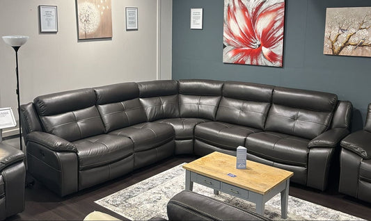 Parker 2c2 Electric Recliner Grey Leather Corner Sofa