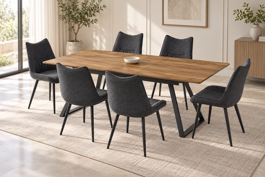 (Pre Order Deal, Arriving December 15th) "Shelton" 160cm-200cm Hardwood Extending Dining Table With Metal Black Legs With Celia Dining Chairs As A Set Of 4 Or 6 Chairs
